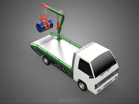 FLATBED TRUCK PICKUP CRANE LIFTING WINCH HOIST JIB DRUM BARREL 3D Model