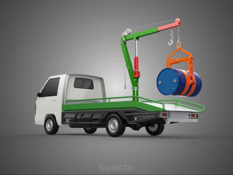 FLATBED TRUCK PICKUP CRANE LIFTING WINCH HOIST JIB DRUM BARREL 3D Model