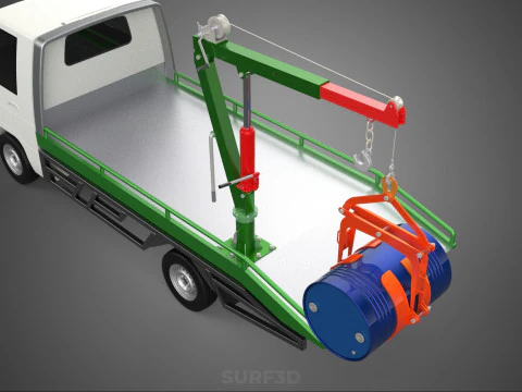 FLATBED TRUCK PICKUP CRANE LIFTING WINCH HOIST JIB DRUM BARREL 3D Model