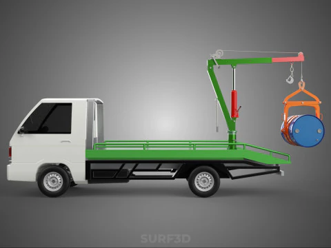 FLATBED TRUCK PICKUP CRANE LIFTING WINCH HOIST JIB DRUM BARREL 3D Model