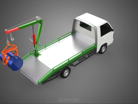 FLATBED TRUCK PICKUP CRANE LIFTING WINCH HOIST JIB DRUM BARREL 3D Model