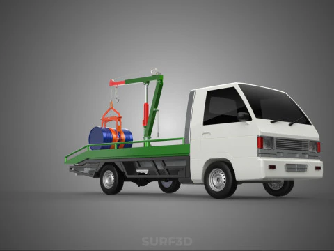 FLATBED TRUCK PICKUP CRANE LIFTING WINCH HOIST JIB DRUM BARREL 3D Model