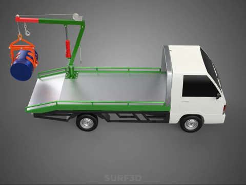 FLATBED TRUCK PICKUP CRANE LIFTING WINCH HOIST JIB DRUM BARREL 3D Model