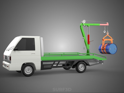 FLATBED TRUCK PICKUP CRANE LIFTING WINCH HOIST JIB DRUM BARREL Modelo 3D