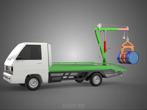 FLATBED TRUCK PICKUP CRANE LIFTING WINCH HOIST JIB DRUM BARREL 3D Model