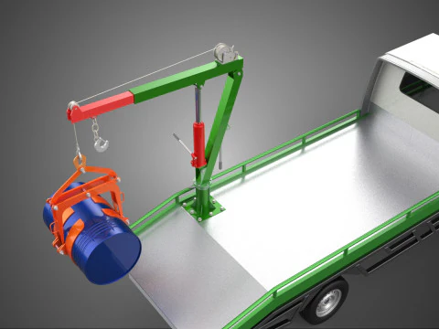 FLATBED TRUCK PICKUP CRANE LIFTING WINCH HOIST JIB DRUM BARREL 3D Model