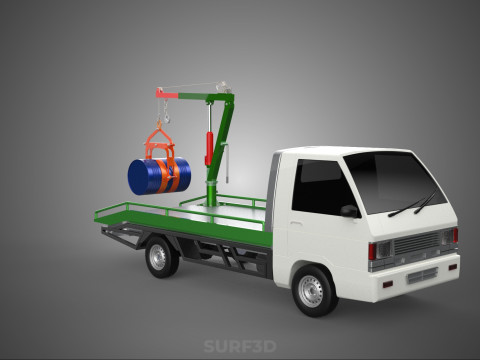 FLATBED TRUCK PICKUP CRANE LIFTING WINCH HOIST JIB DRUM BARREL Modelo 3D