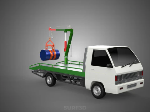 FLATBED TRUCK PICKUP CRANE LIFTING WINCH HOIST JIB DRUM BARREL 3D Model