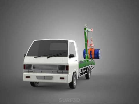 FLATBED TRUCK PICKUP CRANE LIFTING WINCH HOIST JIB DRUM BARREL 3D Model