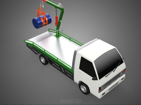 FLATBED TRUCK PICKUP CRANE LIFTING WINCH HOIST JIB DRUM BARREL Modelo 3D