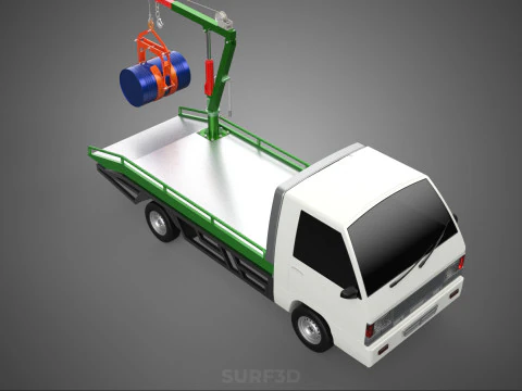 FLATBED TRUCK PICKUP CRANE LIFTING WINCH HOIST JIB DRUM BARREL 3D Model