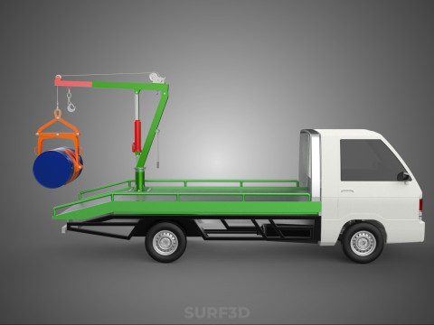 FLATBED TRUCK PICKUP CRANE LIFTING WINCH HOIST JIB DRUM BARREL Modelo 3D