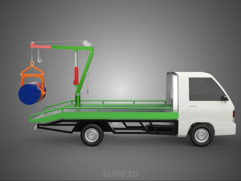 FLATBED TRUCK PICKUP CRANE LIFTING WINCH HOIST JIB DRUM BARREL 3D Model
