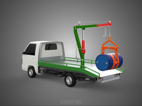 FLATBED TRUCK PICKUP CRANE LIFTING WINCH HOIST JIB DRUM BARREL Modelo 3D