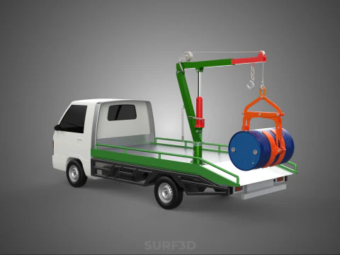 FLATBED TRUCK PICKUP CRANE LIFTING WINCH HOIST JIB DRUM BARREL 3D Model