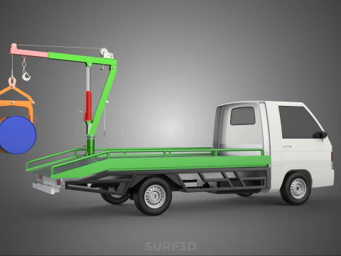 FLATBED TRUCK PICKUP CRANE LIFTING WINCH HOIST JIB DRUM BARREL 3D Model