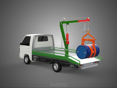 FLATBED TRUCK PICKUP CRANE LIFTING WINCH HOIST JIB DRUM BARREL Modelo 3D