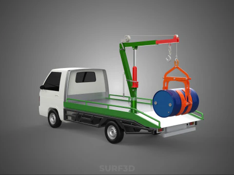 FLATBED TRUCK PICKUP CRANE LIFTING WINCH HOIST JIB DRUM BARREL 3D Model
