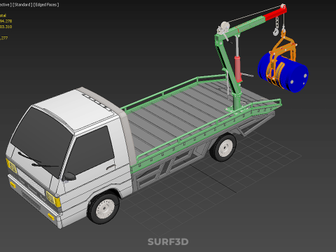 FLATBED TRUCK PICKUP CRANE LIFTING WINCH HOIST JIB DRUM BARREL Modelo 3D
