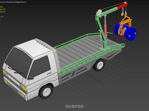 FLATBED TRUCK PICKUP CRANE LIFTING WINCH HOIST JIB DRUM BARREL 3D Model