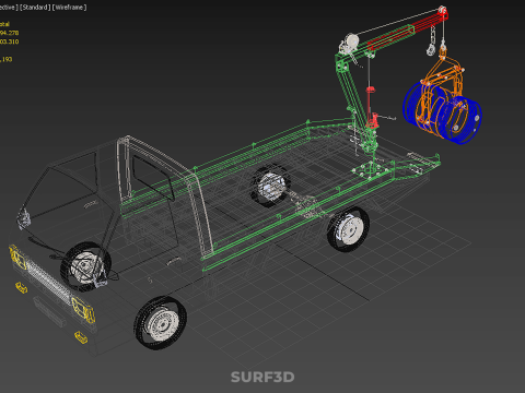 FLATBED TRUCK PICKUP CRANE LIFTING WINCH HOIST JIB DRUM BARREL Modelo 3D
