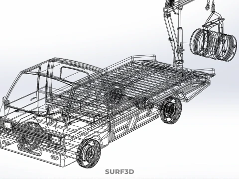 FLATBED TRUCK PICKUP CRANE LIFTING WINCH HOIST JIB DRUM BARREL 3D Model