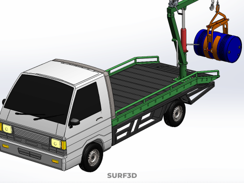 FLATBED TRUCK PICKUP CRANE LIFTING WINCH HOIST JIB DRUM BARREL Modelo 3D
