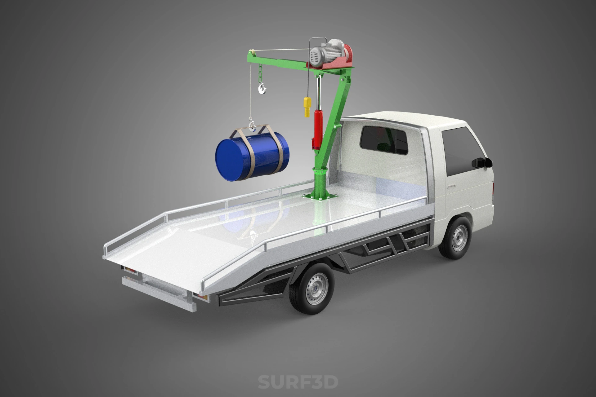 ELECTRIC LIFTING CRANE WINCH HOIST JIB DRUM BARREL PICKUP TRUCK 3D Model .c4d .max .obj .3ds .fbx .stl .blend 