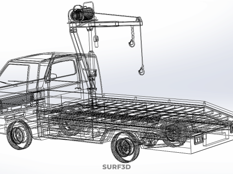 Elektrische Seilwinde, hydraulischer Kran, LKW, Pickup, Fahrzeug 3D Modell