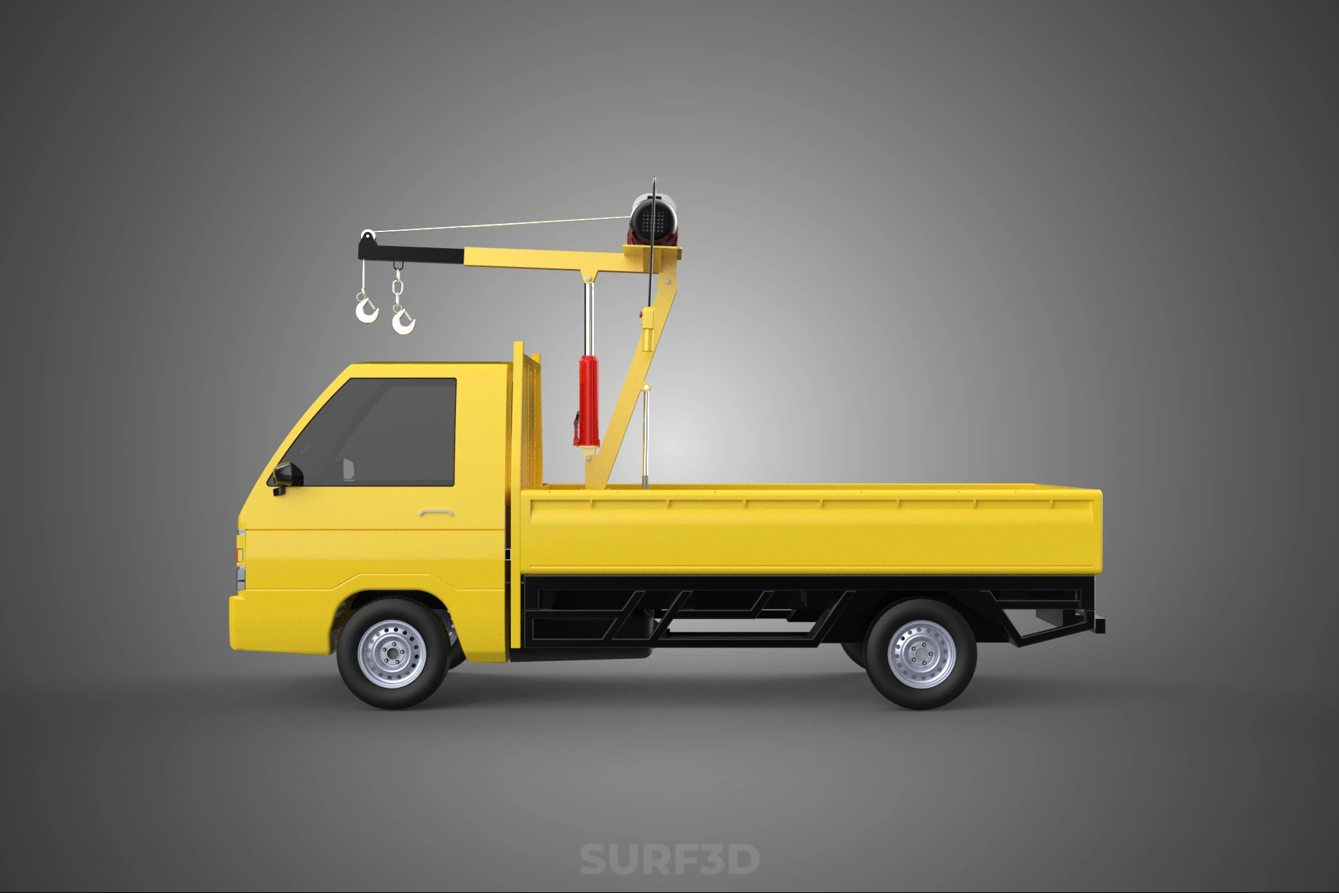 TRUCK PICKUP REMOTE ELECTRIC WINCH HOIST SWIVEL CRANE HOOK JIB 3D Model .c4d .max .obj .3ds .fbx .stl .blend 