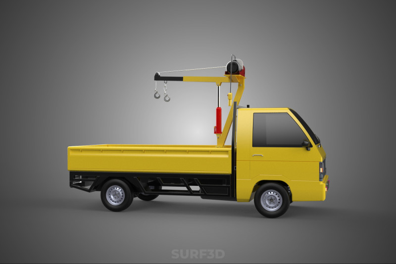 SMALL MINI COMPACT PICKUP TRUCK WINCH HOIST HYDRAULIC CRANE JIB 3Dモデル .c4d .max .obj .3ds .fbx .stl .blend