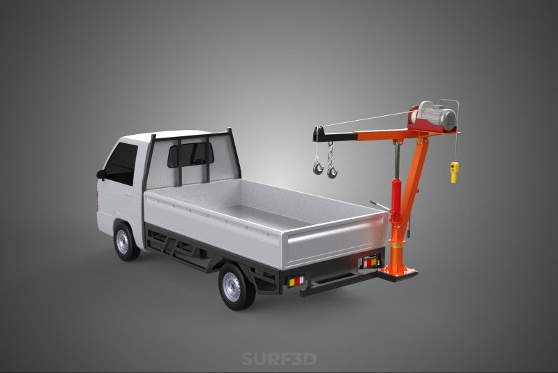 FOLDING MOUNTED BED CRANE HOIST LIFT ELECTRIC WINCH PICKUP TRUCK 3D Model .c4d .max .obj .3ds .fbx .stl .blend