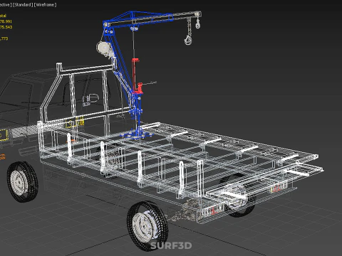 DROPSIDE FOLDING JIB CRANE HOIST HAND CRANK WINCH TRUCK PICKUP 3D Model