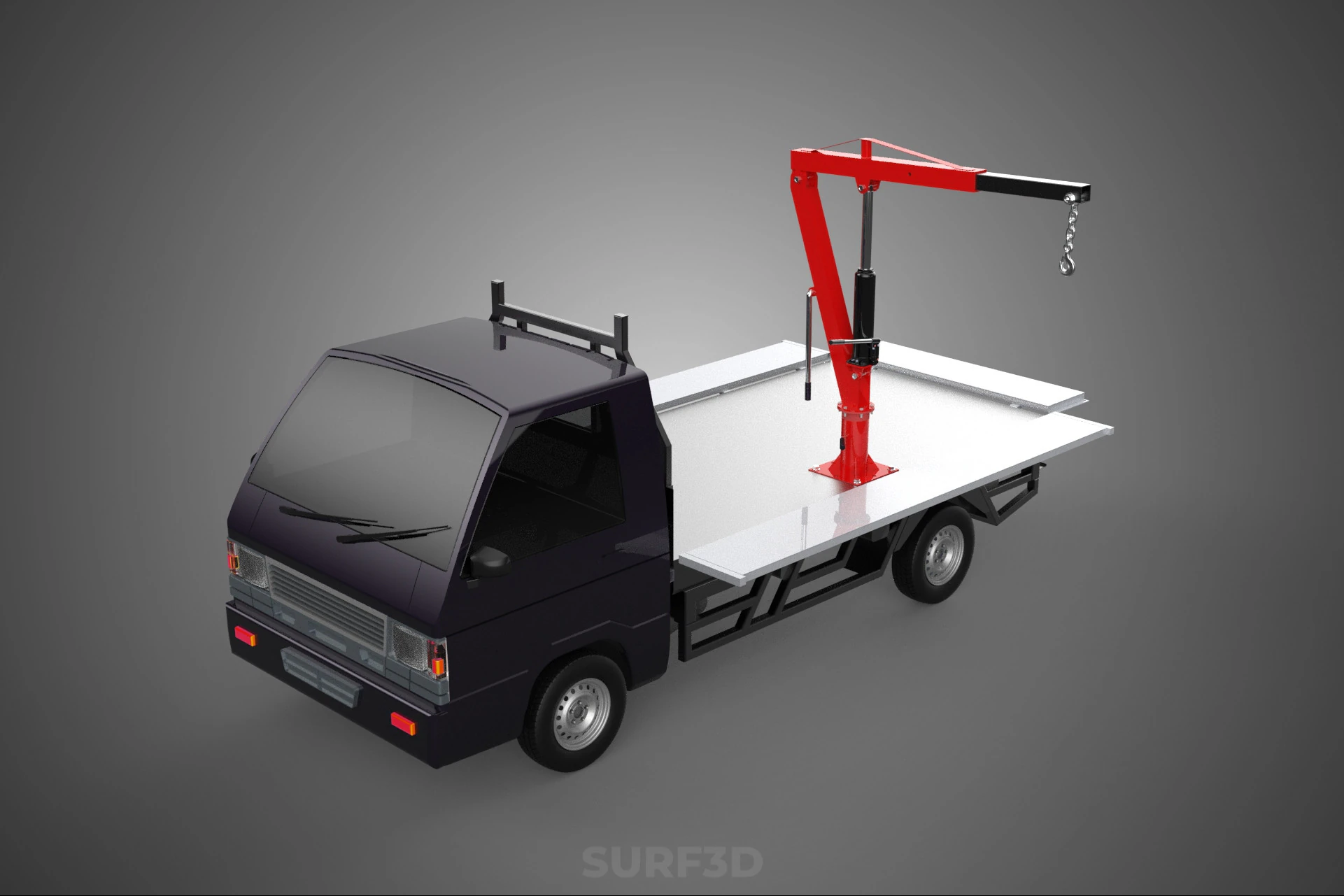 3 WAY WIDE DECK HYDRAULIC LIFTER JIB CRANE DROPSIDE PICKUP TRUCK 3D Model .c4d .max .obj .3ds .fbx .stl .blend 