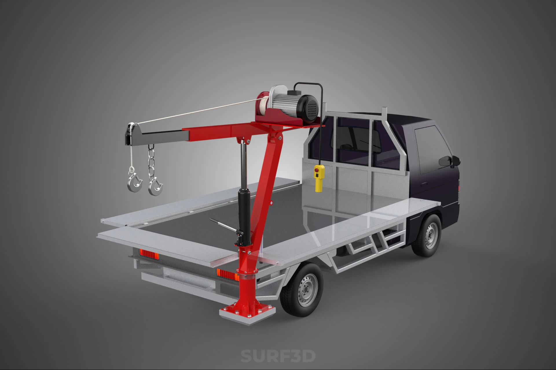 3 WAY WIDE DECK CRANE HOIST REMOTE ELECTRIC WINCH PICKUP TRUCK 3D Model .c4d .max .obj .3ds .fbx .stl .blend
