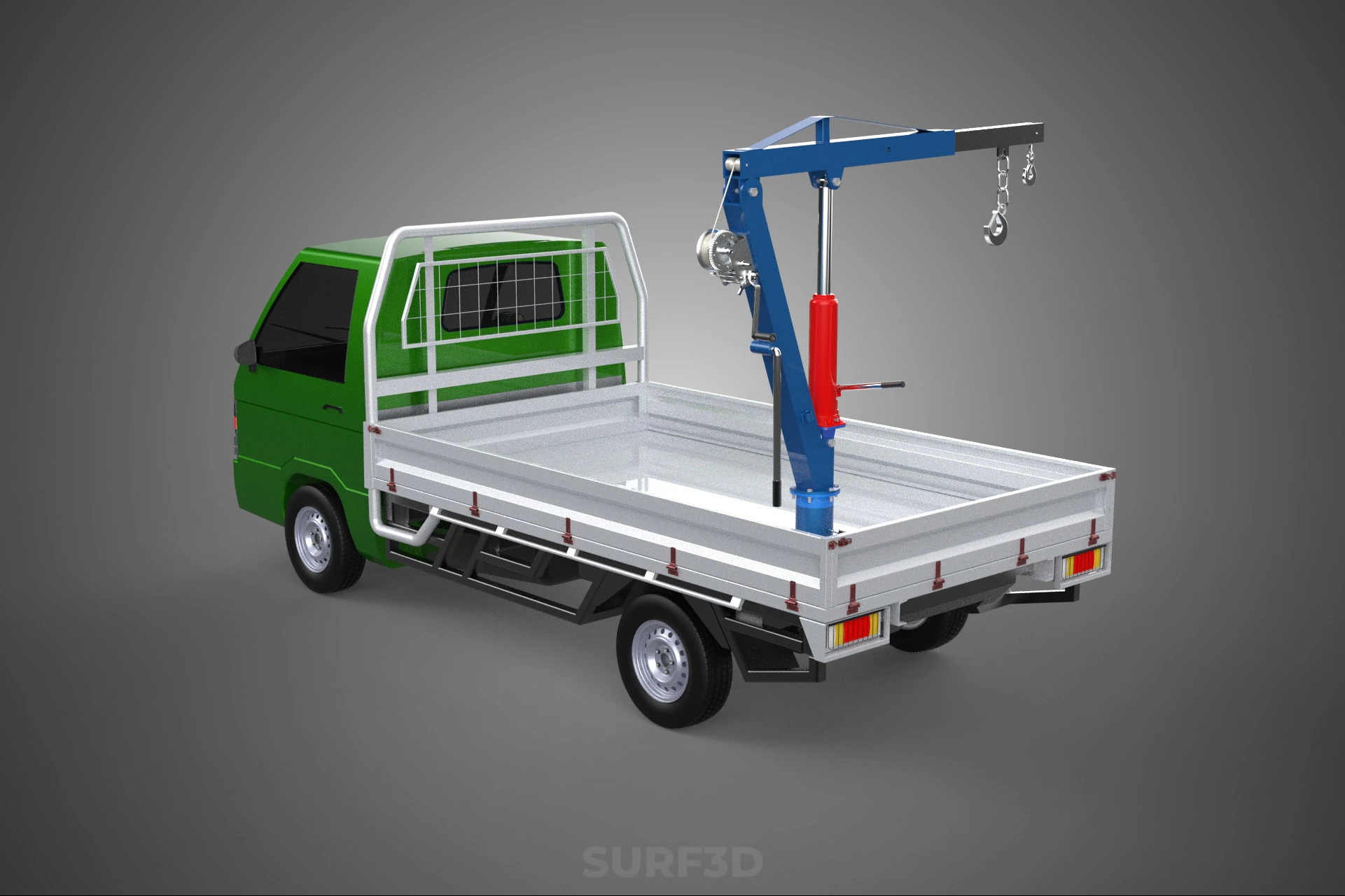 COMPACT SMALL MINI PICKUP TRUCK WINCH HOIST HYDRAULIC CRANE JIB 3D Model .c4d .max .obj .3ds .fbx .stl .blend