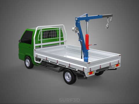 COMPACT SMALL MINI PICKUP TRUCK WINCH HOIST HYDRAULIC CRANE JIB 3D Model