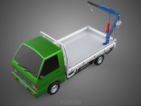 COMPACT SMALL MINI PICKUP TRUCK WINCH HOIST HYDRAULIC CRANE JIB 3D Model