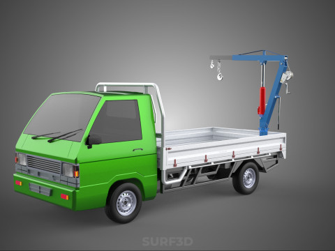 COMPACT SMALL MINI PICKUP TRUCK WINCH HOIST HYDRAULIC CRANE JIB 3D Model