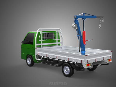 COMPACT SMALL MINI PICKUP TRUCK WINCH HOIST HYDRAULIC CRANE JIB 3D Model