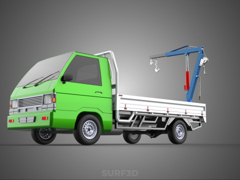 COMPACT SMALL MINI PICKUP TRUCK WINCH HOIST HYDRAULIC CRANE JIB 3D Model