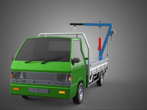 COMPACT SMALL MINI PICKUP TRUCK WINCH HOIST HYDRAULIC CRANE JIB 3D Model