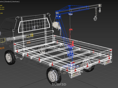 COMPACT SMALL MINI PICKUP TRUCK WINCH HOIST HYDRAULIC CRANE JIB 3D Model