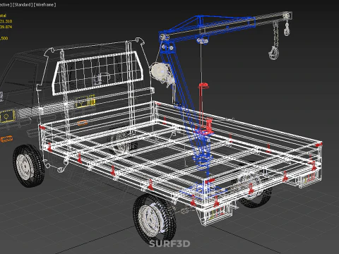 COMPACT SMALL MINI PICKUP TRUCK WINCH HOIST HYDRAULIC CRANE JIB 3D Model