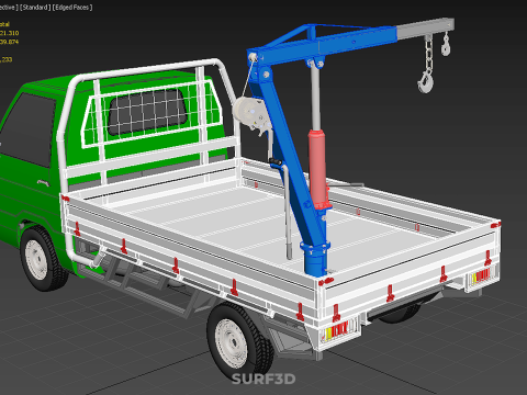 COMPACT SMALL MINI PICKUP TRUCK WINCH HOIST HYDRAULIC CRANE JIB 3D Model