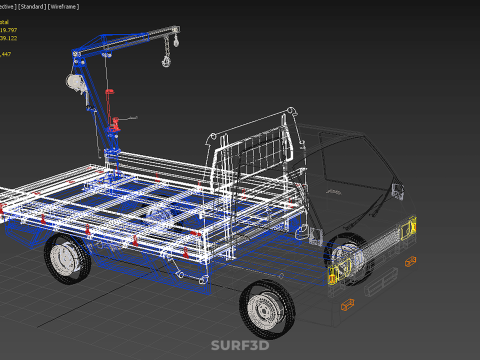 TRUCK PICKUP REAR GATE TAILGATE FOLDING CRANE HAND CRANK WINCH Modelo 3D