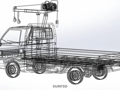 DROPSIDE FOLDING JIB CRANE HOIST MOTOR CRANK WINCH TRUCK PICKUP 3D Model