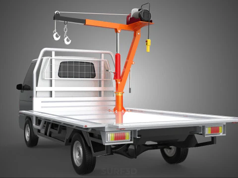LARGE PONT JIB GRUE LEVAGE MOTEUR TREUIL CROCHET CAMION PICK-UP VOITURE Modèle 3D