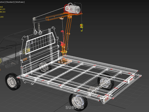 WIDE DECK JIB CRANE LIFT HOIST MOTOR WINCH HOOK TRUCK PICKUP CAR 3Dモデル