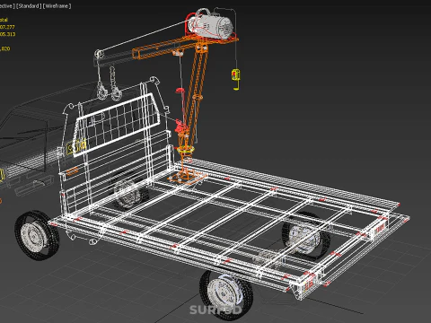 LARGE PONT JIB GRUE LEVAGE MOTEUR TREUIL CROCHET CAMION PICK-UP VOITURE Modèle 3D